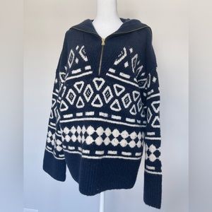J Crew Relaxed Half Zip Alpaca Blend Sweater in Geometric Knit L/ XL